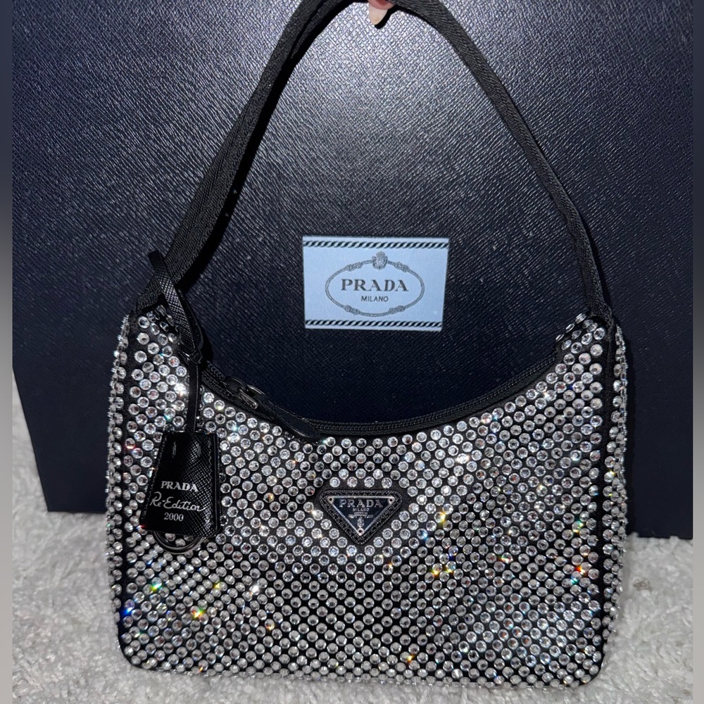 PRADA Re-Edition Crystal Embellished Black Bag
